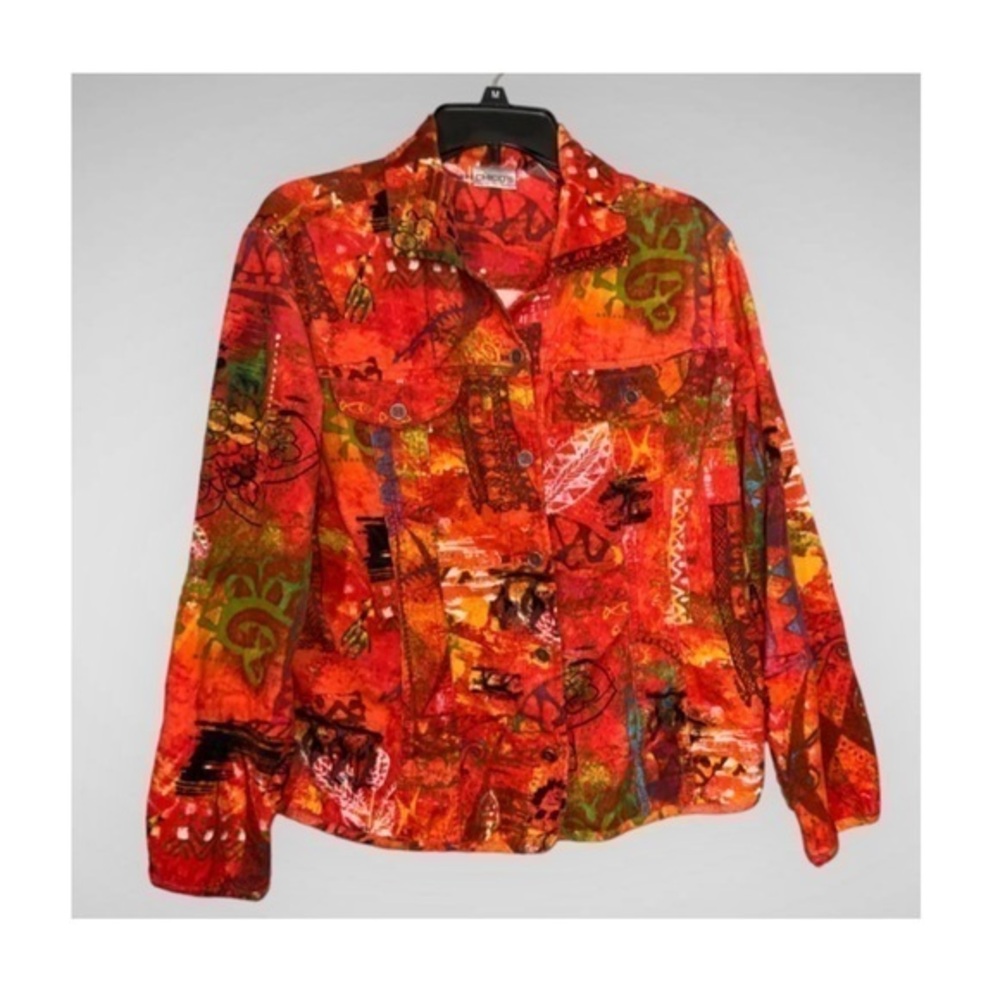 Chico’s Orange Multicolor Corduroy Button Down Long Sleeve Shirt Jacket Medium